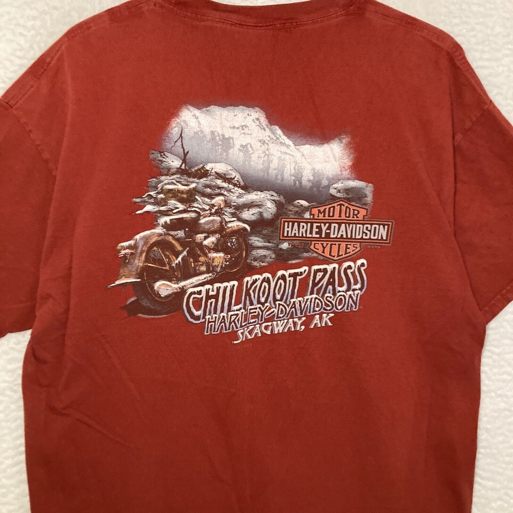 Vtg Harley Davidson Alaska Shirt Mens XL Chilkoot Pass Motorcycle Biker Nature